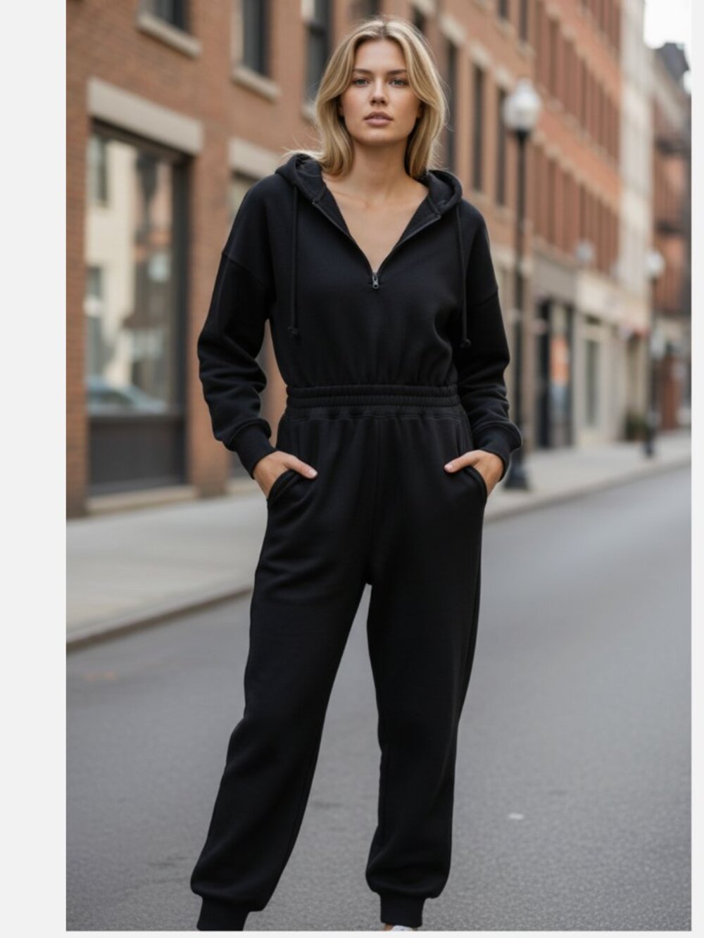 NWT Abercrombie & Fitch Women's Long Sleeve Hooded Fleece Jumpsuit XL Black